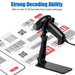 QR Code Scanner with Foldable Stand, 1D 2D Barcode Scanner 2.4G Wireless USB…