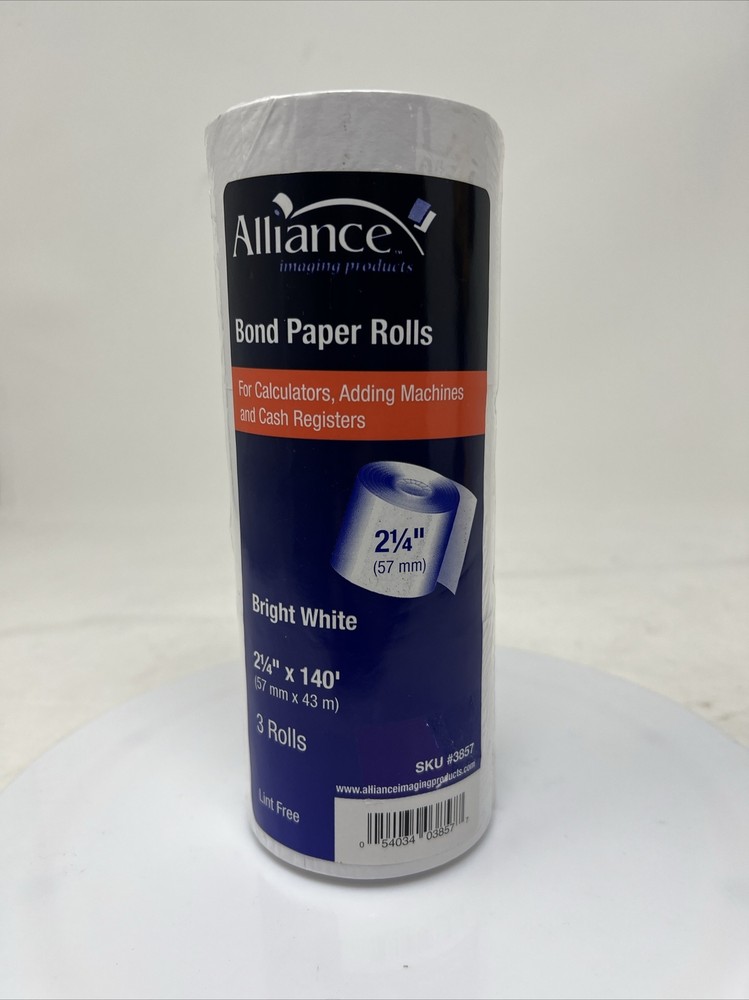 Alliance Bond Paper Rolls 3 Rolls 2.25 X 140′ For Cash Registers Adding Machines