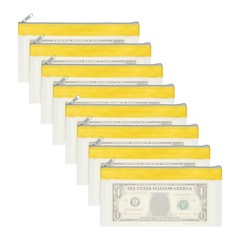 8PCS 8.5×4 Inch Money Bags with Zipper Clear Cash Pouch, Yellow