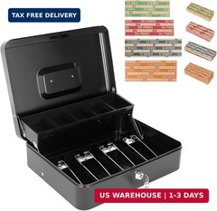 Cash Box with Key Lock and Money Tray – Metal Money Box for Cash Register, Large