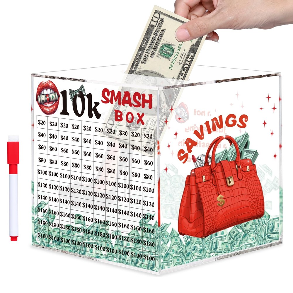 10k Smash Box for Money, Large Piggy Bank for Adults 10000 Savings Challenge Box