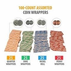 Coin Counters & Coin Sorters Tubes Bundle of 4 Color-Coded Coin Tubes and 100