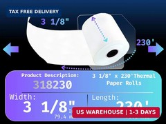 (50 Rolls) 3 1/8 x 230 Thermal Paper Receipt Rolls (55 GSM Premium Quality Germa