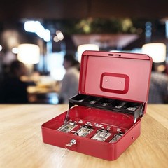 Versatile Red Cash Box with Key Lock and Coin Tray – Portable Security Solution