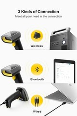 1D 2D Barcode Scanner Wireless Bluetooth QR Code Gun Read Screen Smart Base