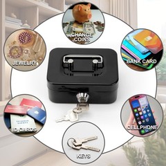 Mini Metal Cash Box Small Cash Box with Money Slot, Key Lock and Handle