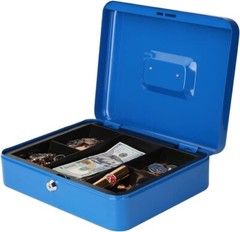 Decaller Metal Portable Key Lock 11.8″ Cash Box 5 Compartment Tiered Money Tray