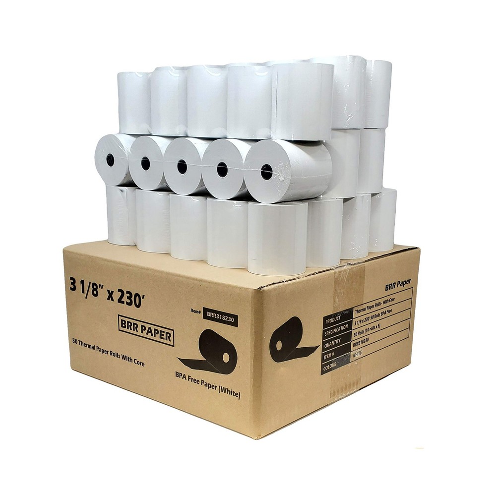 (55 GSM Solid Tube Core) DropShip 3 1 8 x 230 thermal paper (50 Rolls – 1 Cas…