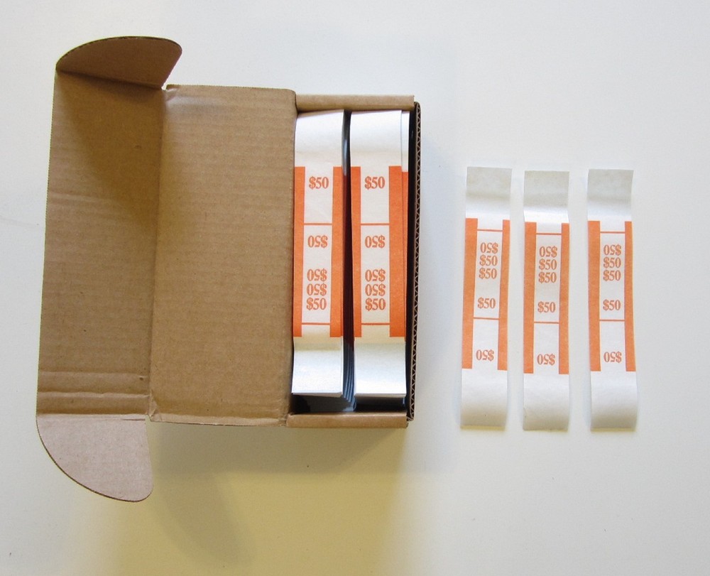 1000 SELF SEALING ORANGE $50 CURRENCY STRAPS MONEY BILL BANDS PMC BRAND STRAP