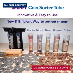 Coin Sorter Tube Coin Counter with Coin Wrappers, 5-in-1 Change Sorter Change Co