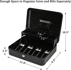 Large Cash Box with Money Tray and Lock – Safe Box for Cash Saving Key Lock M…