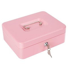Pink Large Metal Cash Box Key Lock Removable Money Tray 9.8×7.9 Inch Hub
