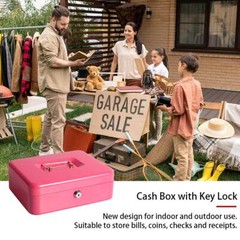 Cash Box with Money Tray Large Money Box with Key Lock 9.8 x 7.9 x 3.5 inches…