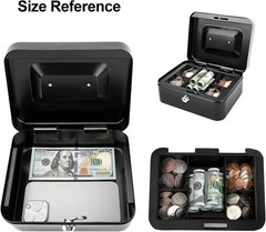 Locking Medium Steel Cash Box with Money Tray,Lock Box,Black