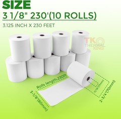 Thermal Receipt Paper 3 1/8 Inch x 230 Feet 10 Rolls Biodegradable Glossy Finish