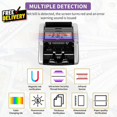 Money Counter Machine with Value Count Dollar Euro UV/MG/IR/DD/DBL/HLF/CHN Cou..