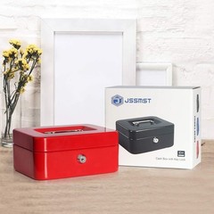 Durable Medium Steel Cash Box with Key Lock and Removable Tray – Vibrant Red