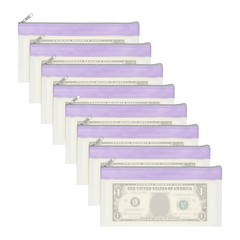8.5×4 Inch Money Bags with Zipper, 8Pcs Clear Cash Pouch, Purple