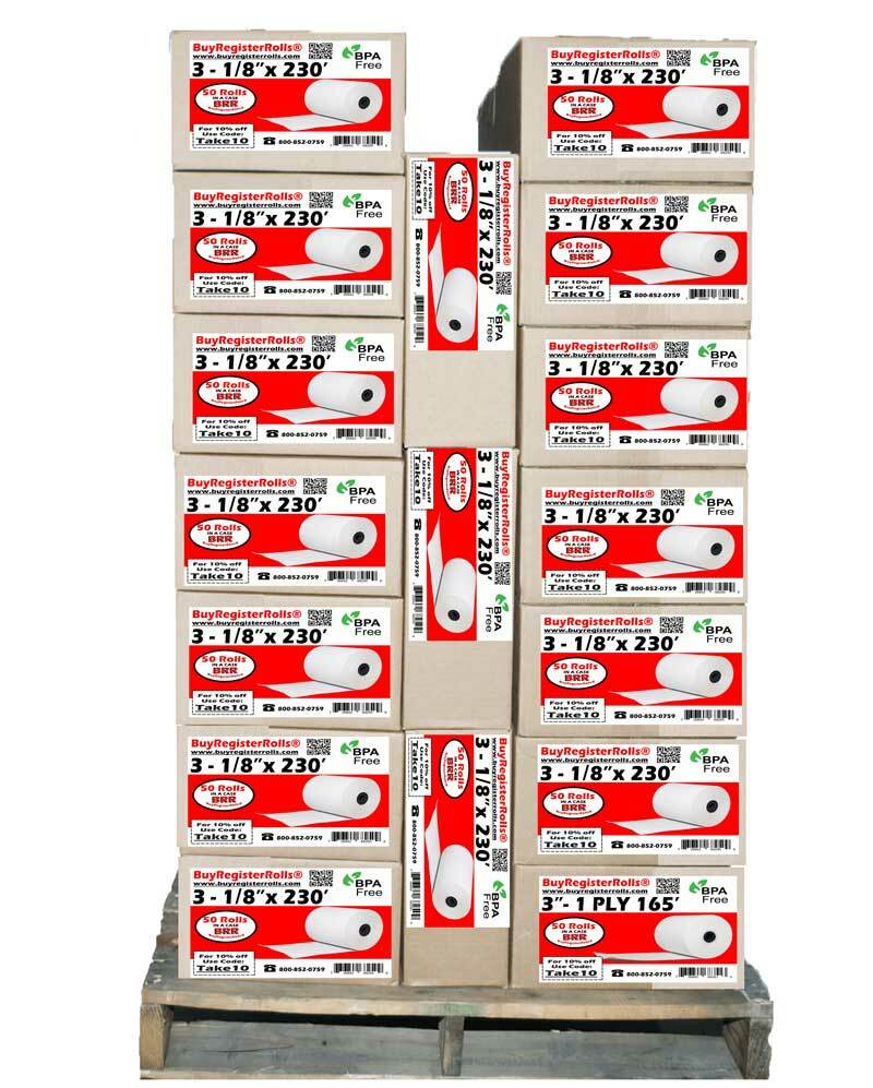 3 1/8 X 230 THERMAL PAPER POS RECEIPT PAPER ROLLS @ PALLET 50 ROLLS X 50 CASES