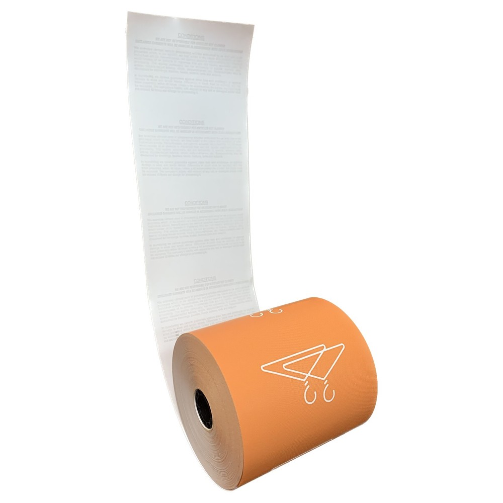 Dry Cleaners Thermal Rolls Orange Hanger w/BackPrint 3-1/8” x 160′ 80gsm 50 Rls