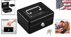 Cash Box with Key,Small Safe Lock Box with Portable Handle,Cash Drawer,5.91″x…