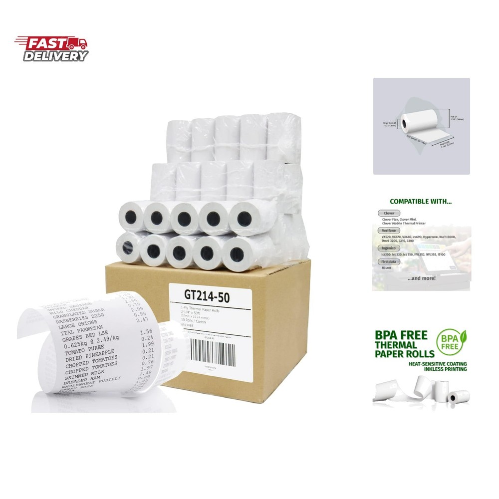 Thermal Paper Receipt Roll 2-1/4″ x 50′ BPA Free 50 Rolls