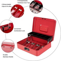 Cash Box with Money Tray and Combination Lock Metal Money Box for Cash Tiered…