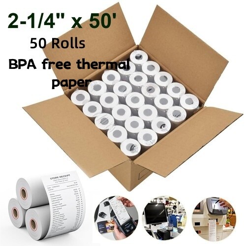 2 1/4″ x 50′ Premium BPA-Free Thermal Receipt Paper – 50 Rolls/Carton Free Ship