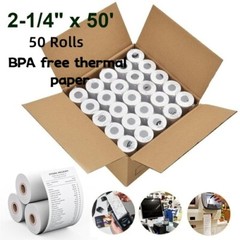 2 1/4″ x 50′ Premium BPA-Free Thermal Receipt Paper – 50 Rolls/Carton Free Ship