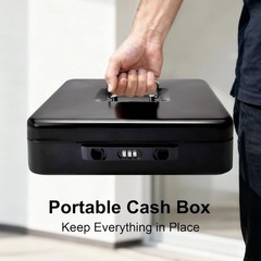 Compact Cash Box with Secure Sliding Lid and Anti-Theft Lock – 392 Cubic Inches