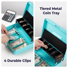 Large Cash Box with Key Lock, Metal Money Box for Cash, Portable Locking Safe…