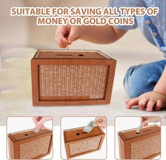 $10000 Cash Vault Wooden Savings Box,Wooden Savings Box with Money Target Numb