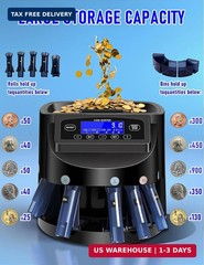 Coin Counter and Dollar Coin sorter with LCD Display, 300-coin Capacity, Support