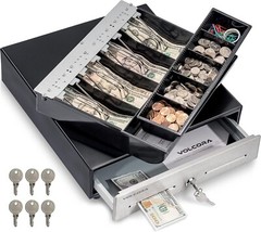 Compact 13″ Black Cash Register Drawer – 4 Bill & 5 Coin Slots, Secure Lock