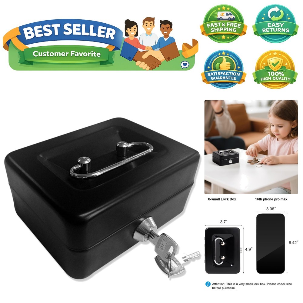 X-Small Cash Box with Lock – Money Saving Box for Cash Coins, Small Lock Box …