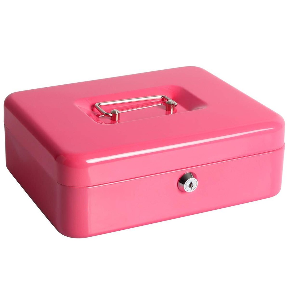 Cash Box with Money Tray Large Money Box with Key Lock 9.8 x 7.9 x 3.5 inches…
