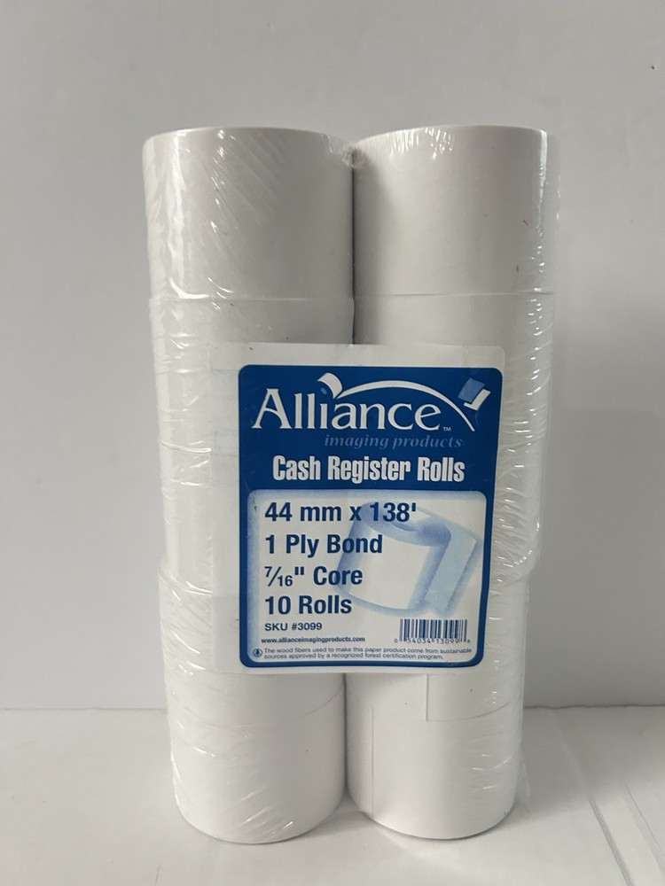 Alliance Cash Register Rolls 1 Ply Bond 10 Pack New Sealed