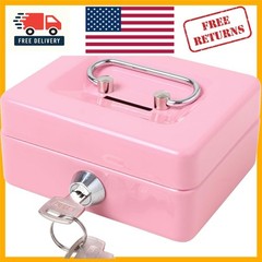 Elegant Pink Cash Box with Key Lock – Secure Metal Money Storage for All Ages