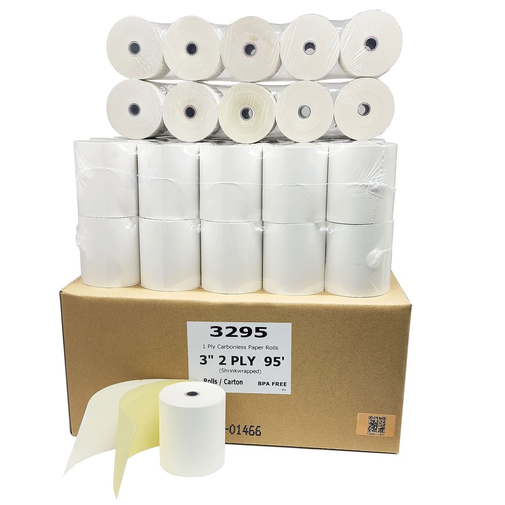 (40 Rolls) 3″ X 95 Feet 2Ply Carbonless Rolls (Made in USA) White/Yellow Rece…