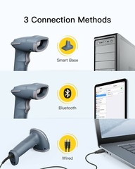 Inateck 2D Wireless Barcode Scanner Bluetooth 2.4Ghz with Rechargable Smart Base
