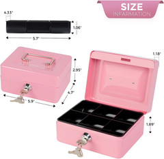 Small Cash Box with Money Tray and Lock, Metal Cash Lock Box with Key, Petty Cas