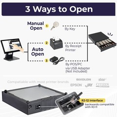 Cash Register Drawer POS System 5 Bill 6 Coin 12-24V Black Volcora Point Sale