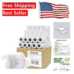 50 Pack of 2-1/4″ x 50′ Lint-Free BPA Free Thermal Paper Rolls, Shrink-Wrapped