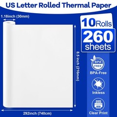 10 Rolls Thermal Printer 8.5″x11″ Letter Size, BPA Quick-Dry Thermal ,Thermal…