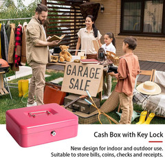 Cash Box with Money Tray, Safe Box for Cash Saving Key Lock Money Organizer,Parr