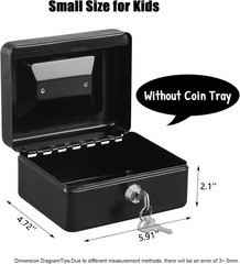 Small Cash Lock Box with Key Portable Handle Black Safe Drawer 5.91″x4.72″