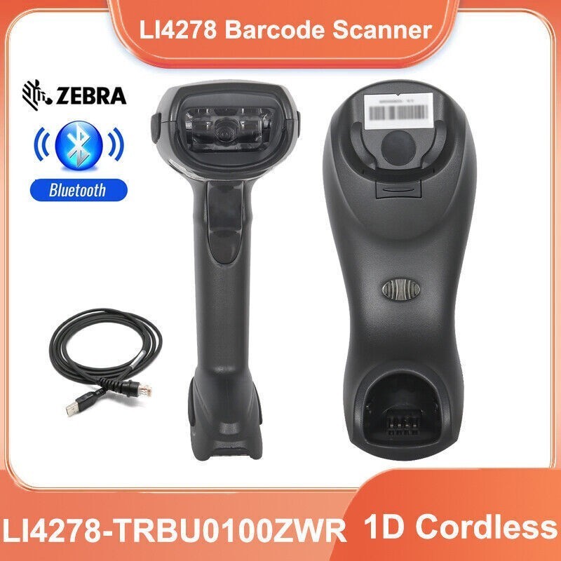 Zebra LI4278-TRBU0100ZWR Wireless Bluetooth Barcode Scanner w/ Cradle USB Cable