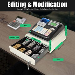 48 Keys Electronic Cash Register, LED Retail POS System W/ Printer, Cash Drawer