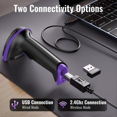 Tera Barcode Scanner Wireless Versatile 2-in-1 (2.4Ghz 1D Purple, Purple
