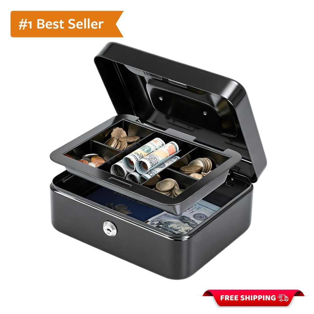 Multi-Purpose Cash Box with Compartment Trays – Ideal for Small Business Needs
